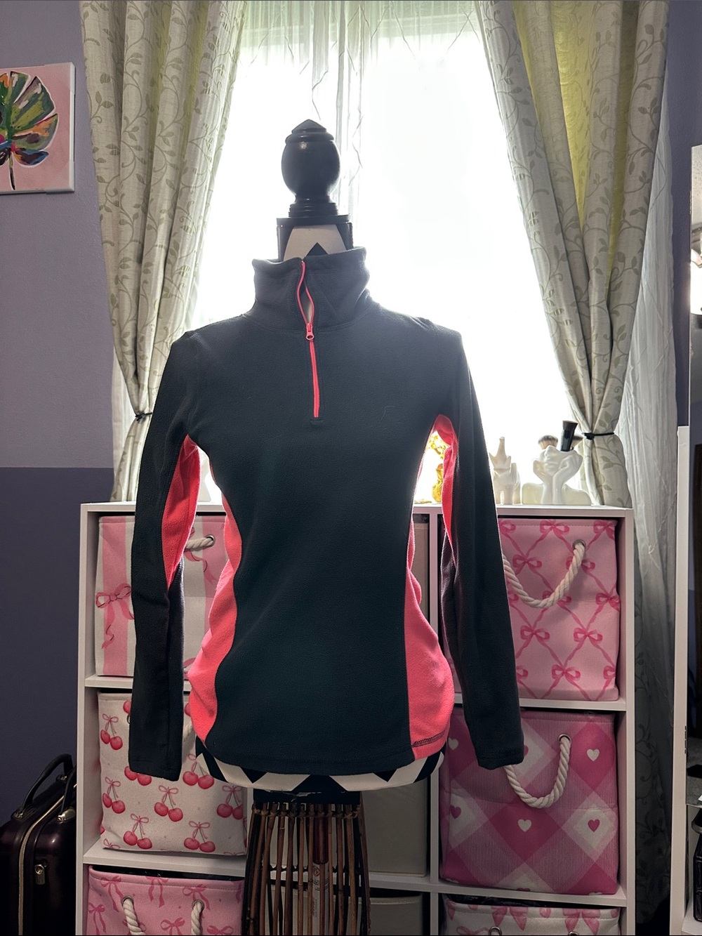 Old navy Black & Pink Quarter-Zip Fleece Pullover xs